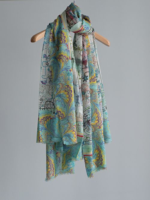 Faliero Sarti 大判 シルク モダール ストール イタリア レア 青 Faliero Sarti 大判 シルク モダール ストール イタリア レア 青