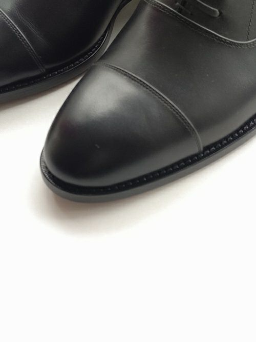 ブラックレザーキャップトゥドレスシューズ PARASHOE 本革 内羽根ストレートチップ（キャップトゥ