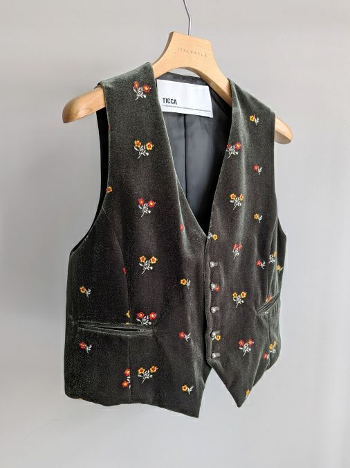 TICCAティッカ フラワーベロアベスト KHAKI | ITAL STYLE WEAR