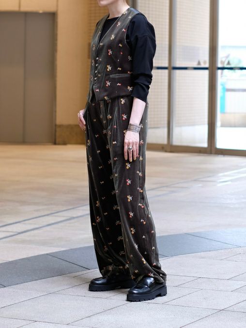 TICCA ベスト ジレ ベロア TICCAティッカ フラワーベロアベスト KHAKI