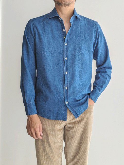 ジャンネット　デニムシャツシャツジャケットに Giannetto ジャンネット デニムシャツ NAVY | ITAL STYLE WEAR