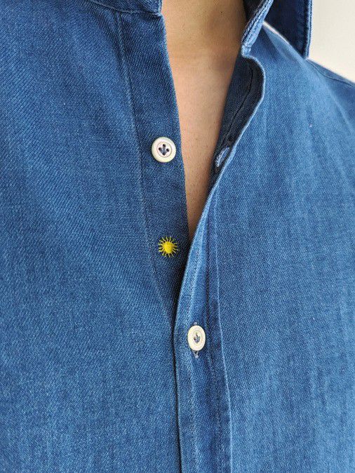 Giannetto デニムボタンダウンシャツ L インディゴ 太陽刺繡 イタリア zen_7674205710