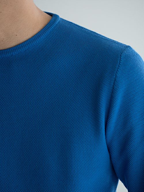 Morganoモルガノ メッシュ編みコットンニット BLUE | ITAL STYLE