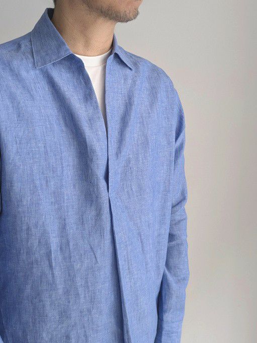 COLONY CLOTHING リネンスキッパーシャツ　Mサイズ COLONY CLOTHING / コットンリネンストライプ スキッパーシャツ