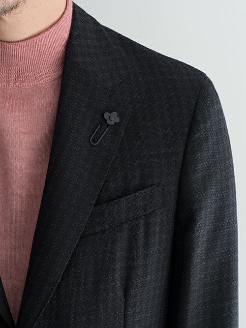 LARDINIラルディーニ ハウンドトゥース柄2Bジャケット BLACK.C