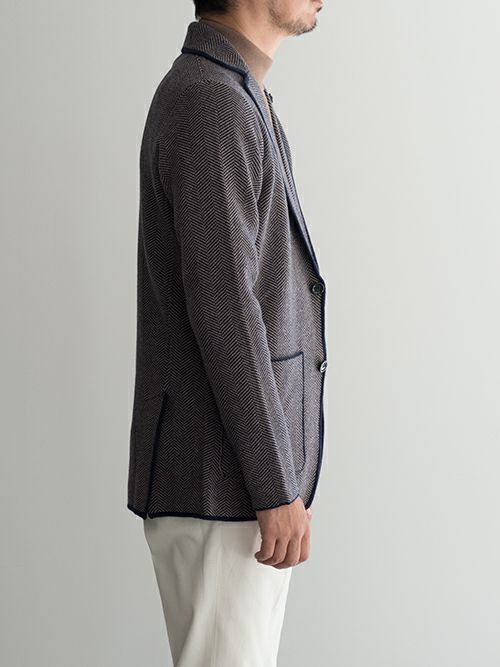 【美品◆伊製】ラルディーニ ニットジャケット L ヘリンボーン ネイビー グレー 美品◇伊製】ラルディーニ ニットジャケット L ヘリンボーン ネイビー