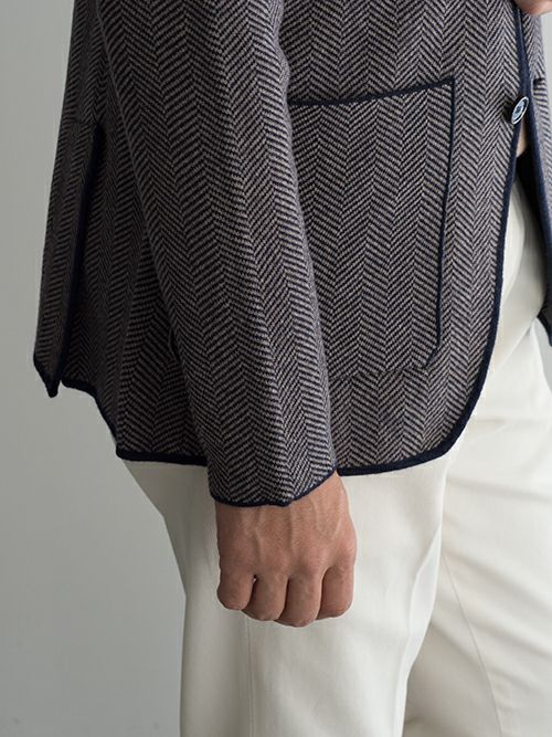 【美品◆伊製】ラルディーニ ニットジャケット L ヘリンボーン ネイビー グレー LARDINIラルディーニ ヘリンボーン柄ニットジャケット NAVY | ITAL