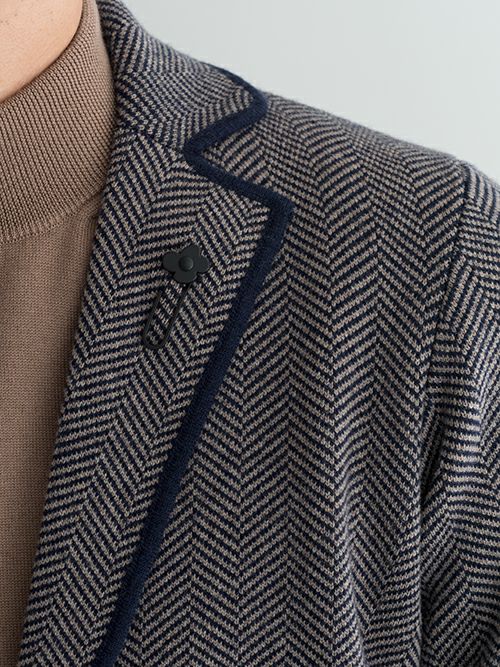 LARDINIラルディーニ ヘリンボーン柄ニットジャケット NAVY | ITAL LARDINIラルディーニ ヘリンボーン柄ニットジャケット NAVY | ITAL