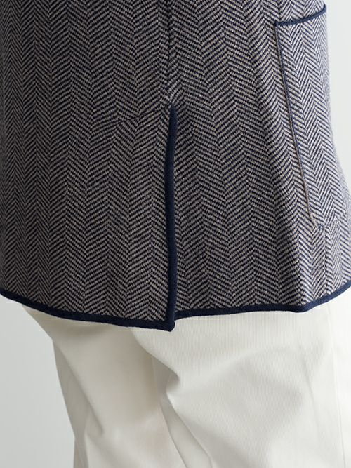 LARDINIラルディーニ ヘリンボーン柄ニットジャケット NAVY | ITAL